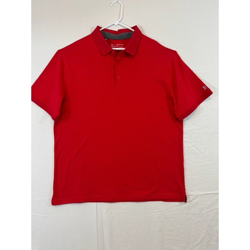 Under Armour Heat Gear Men 2XL Red Polo Collared Short Sleeve Shirt